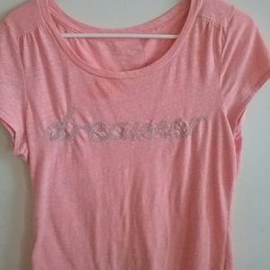 A Dreamer in cursive beaded bright pink t-shirt